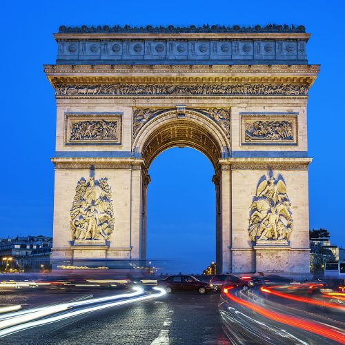 Arch of Triumph at night, Paris, France